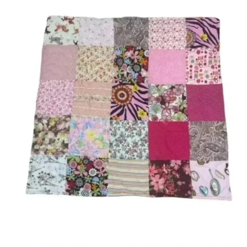 Homemade wheelchair/baby/wallhanging  36x36 Girl Patchwork Quilt - Picture 2 of 12